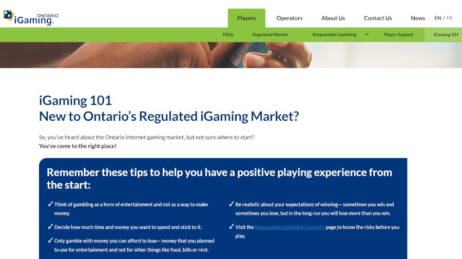 Players guide on the iGaming Ontario page Players guide on the iGaming Ontario page