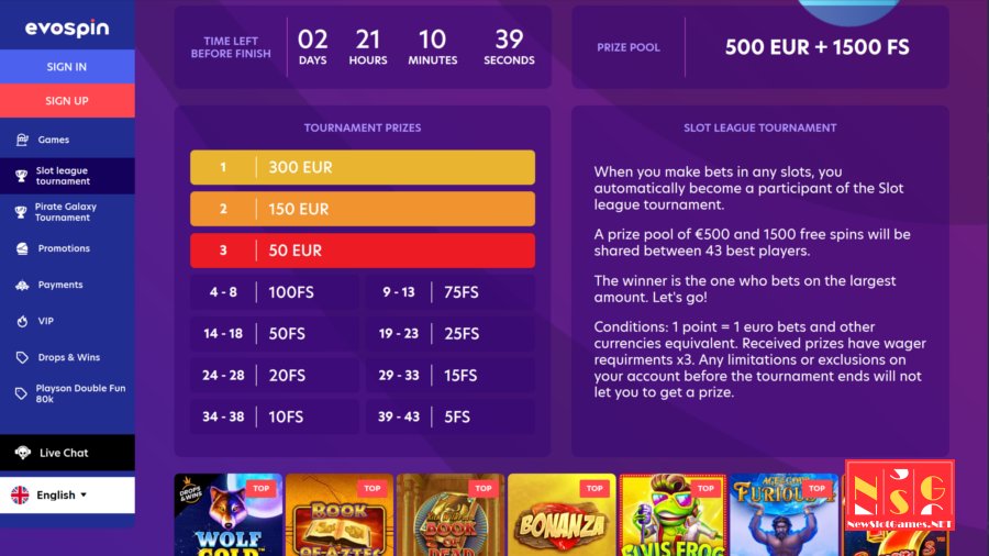 Slot Tournament in the Evospin Casino