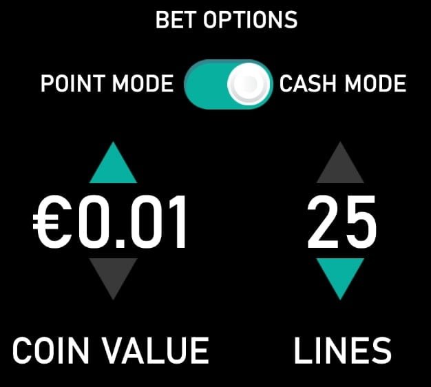 Bet options menu