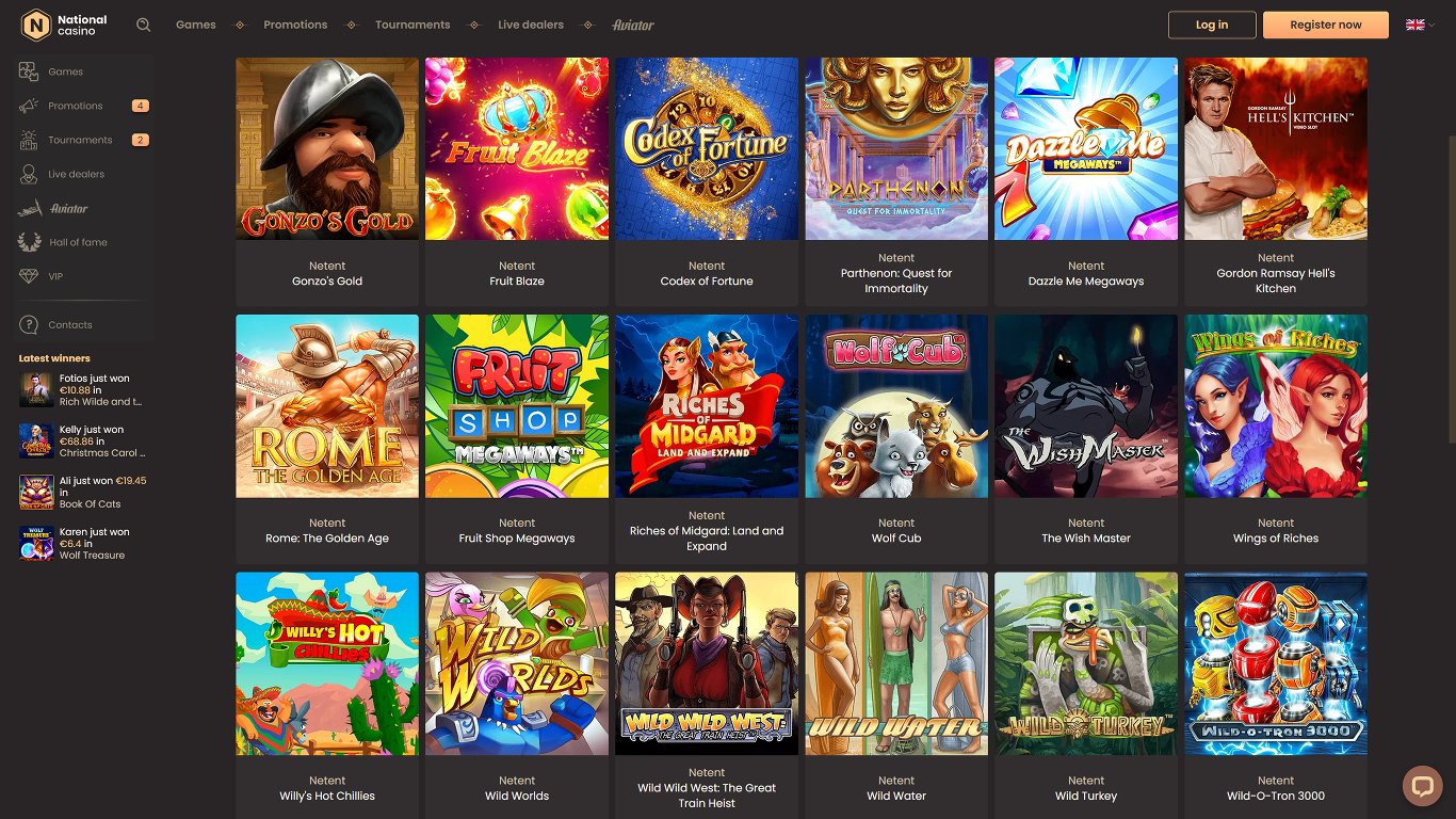 Typical NetEnt casino slot collection