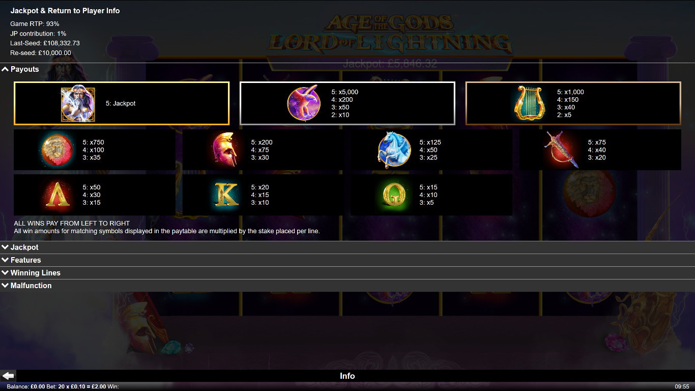 Age of the Gods Lord of Lightning Slot Slot Image in Demo - pic. 2