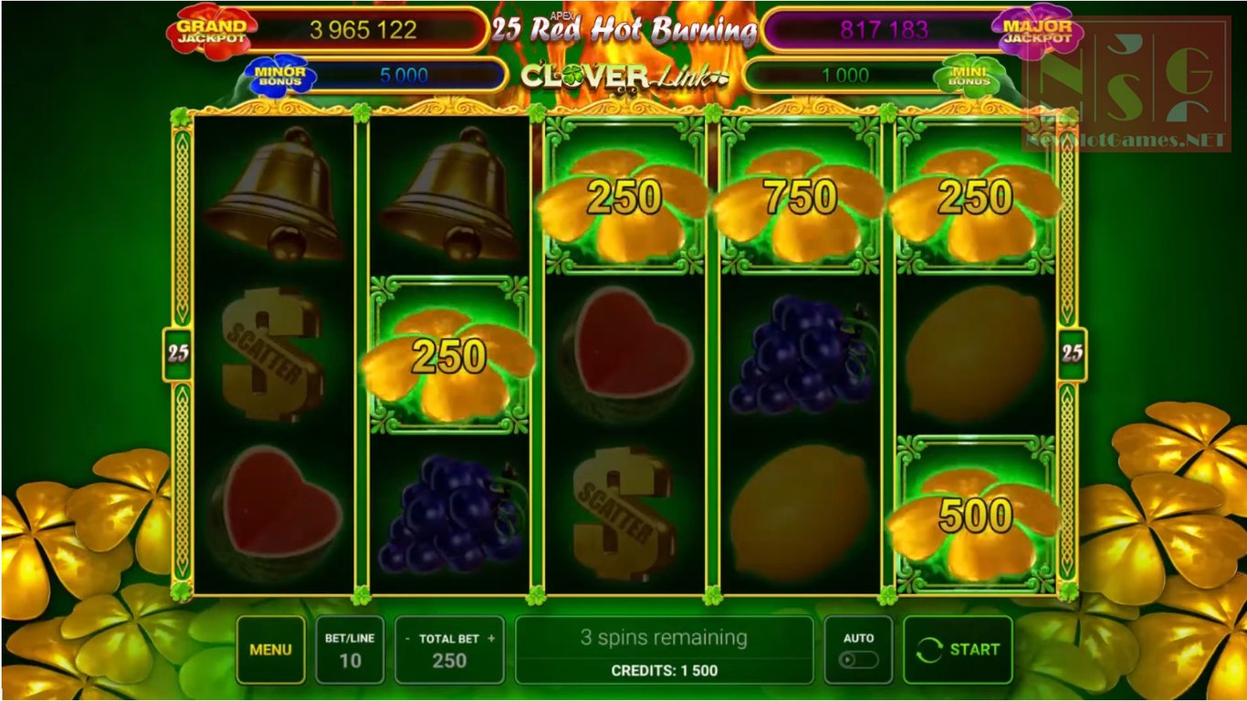 25 Red Hot Burning Clover Link Slot Slot Image in Demo - pic. 2