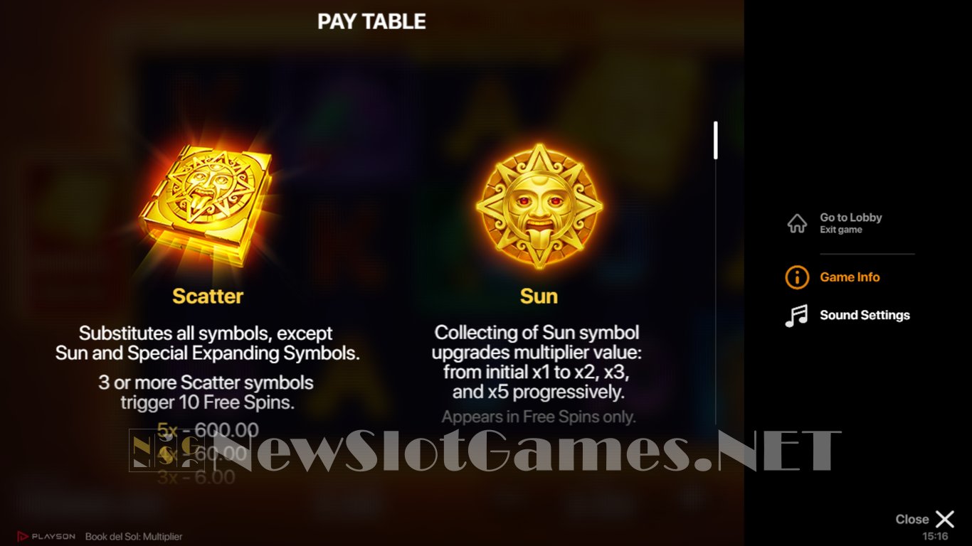 Book Del Sol Multiplier Slot Slot Image in Demo - pic. 4