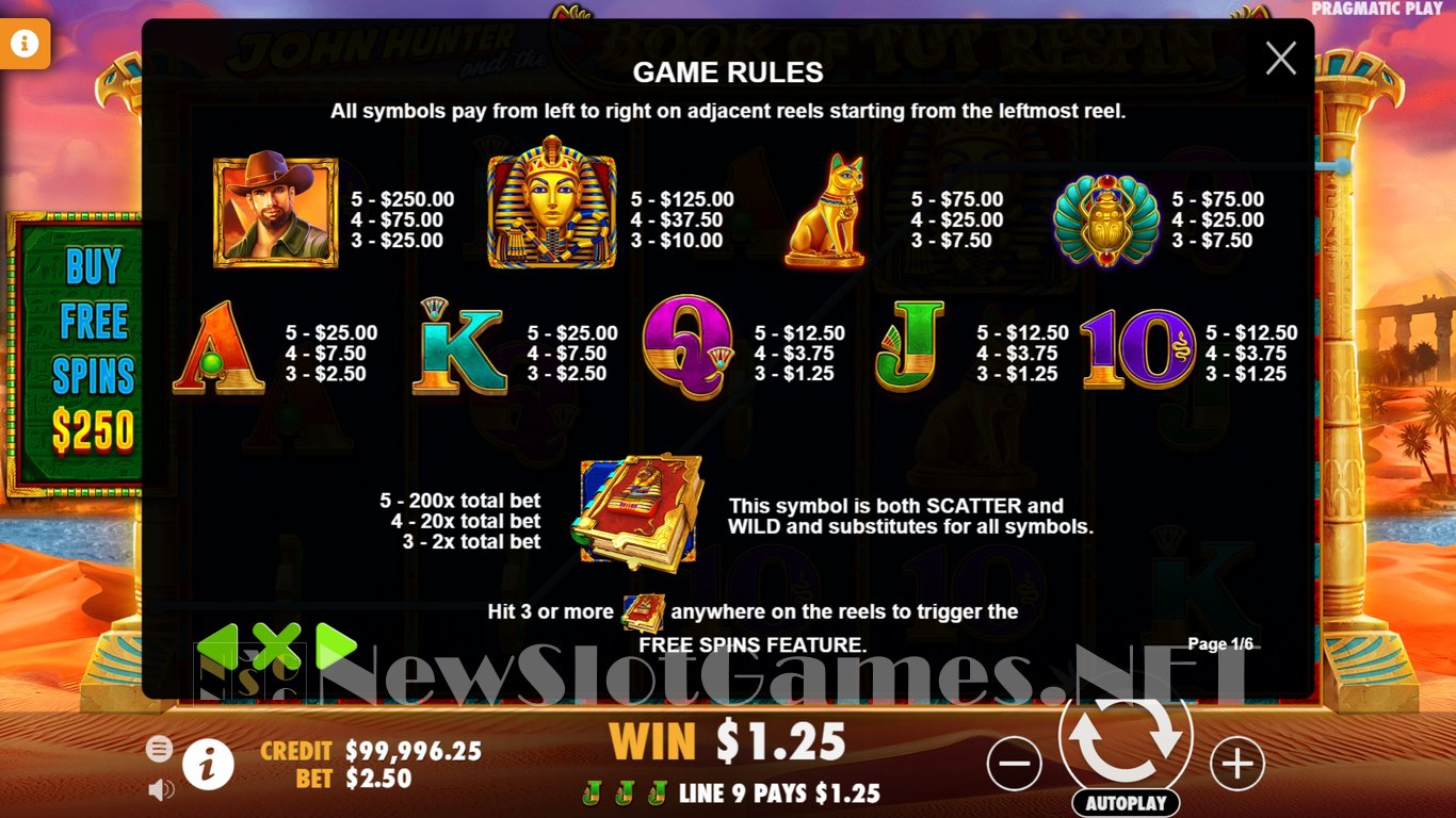 John Hunter and the Book of Tut Respin Slot Slot Image in Demo - pic. 4