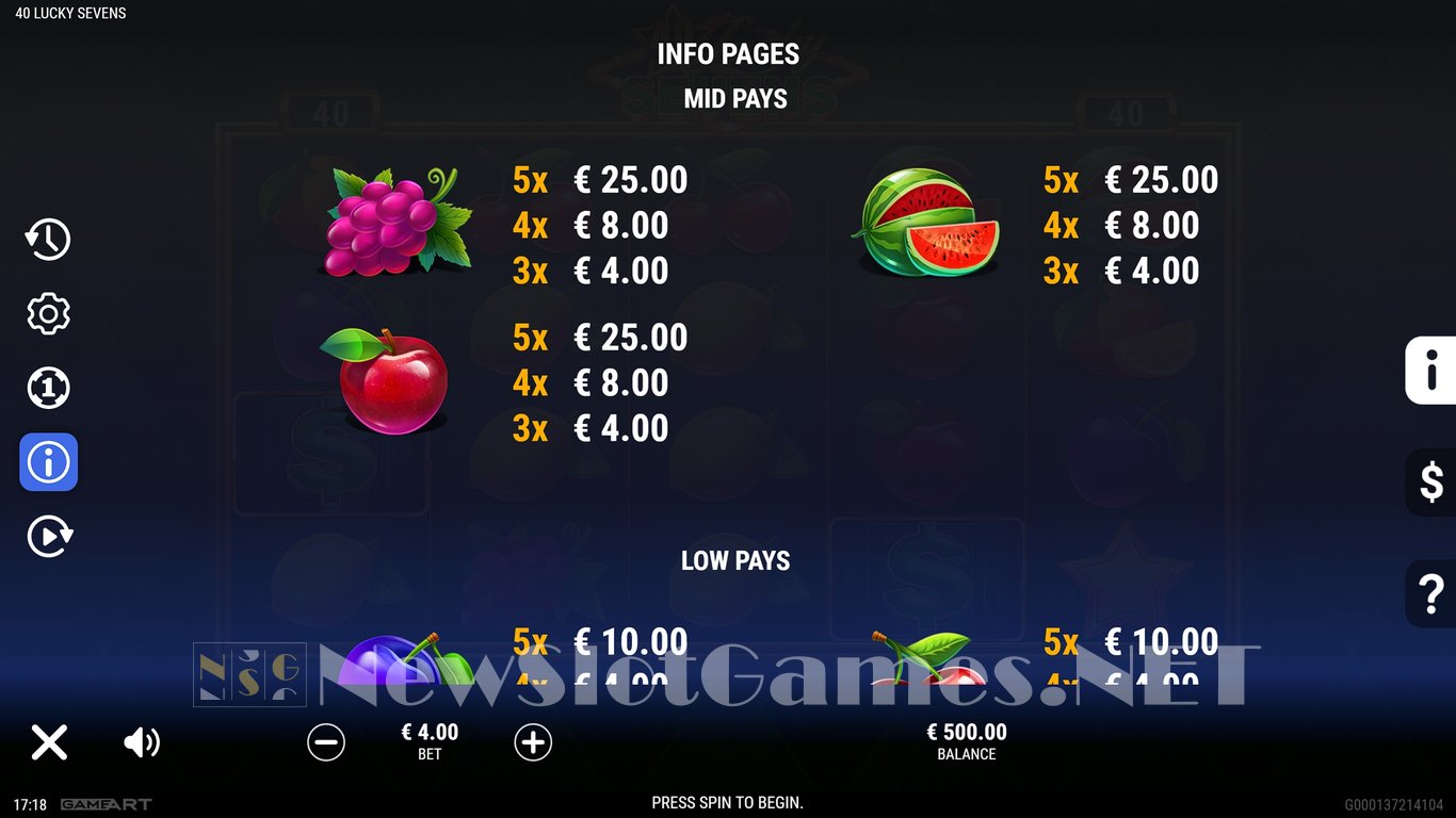 40 Lucky Sevens Slot Slot Image in Demo - pic. 11