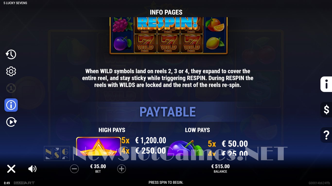 5 Lucky Sevens Slot Slot Image in Demo - pic. 7