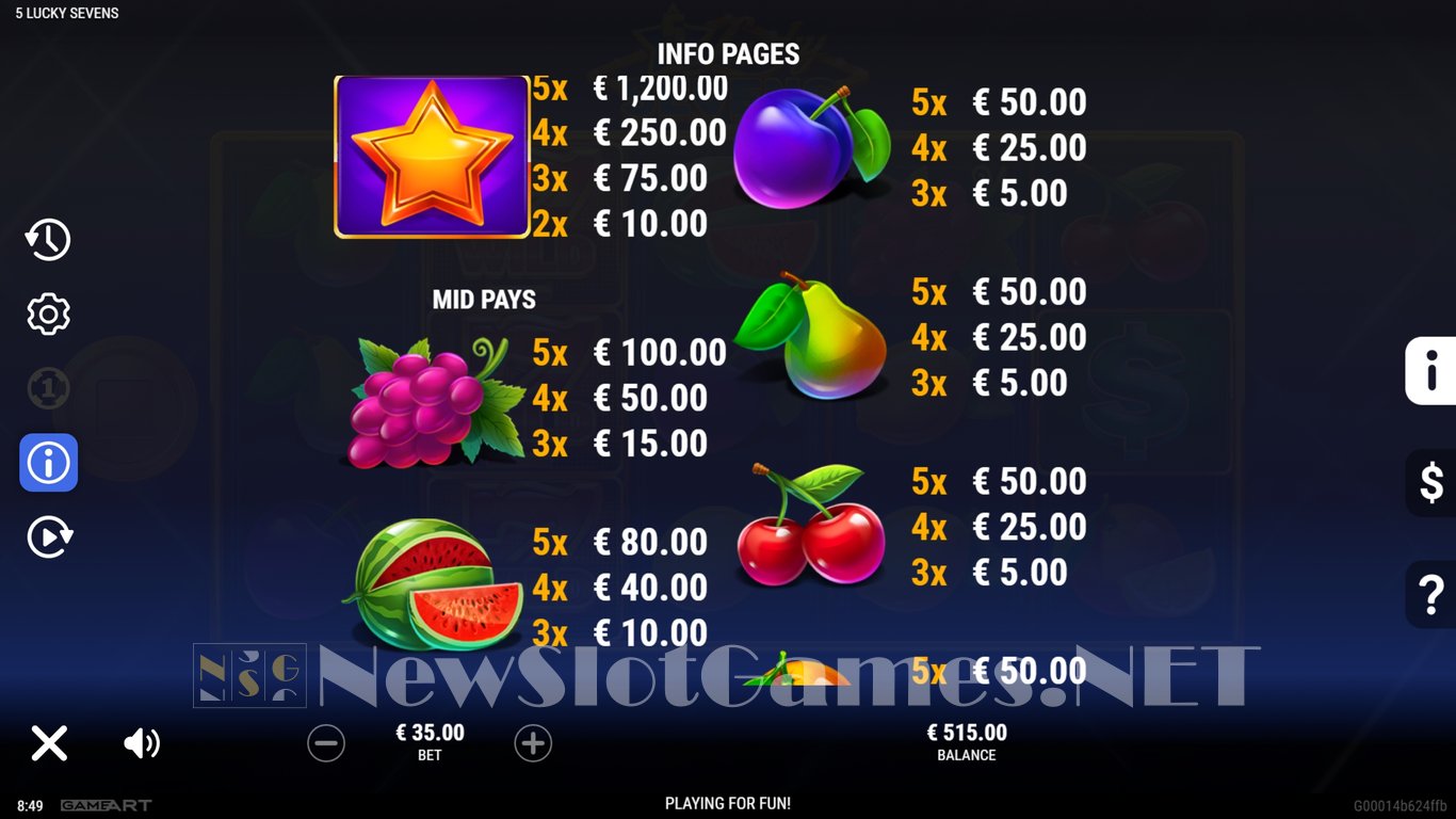 5 Lucky Sevens Slot Slot Image in Demo - pic. 8