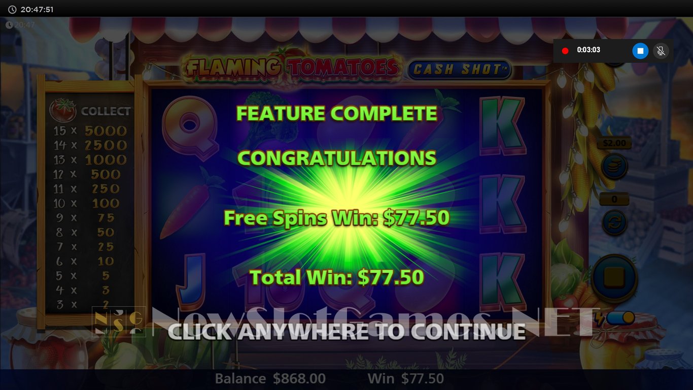 Flaming Tomatoes Cash Shot Slot Slot Image in Demo - pic. 15