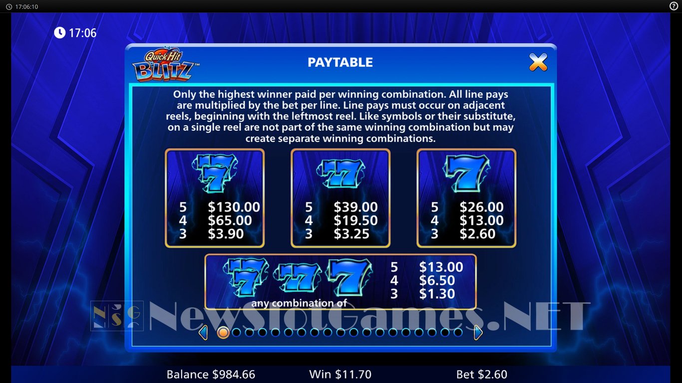 Quick Hit Blitz Blue Slot Slot Image in Demo - pic. 7