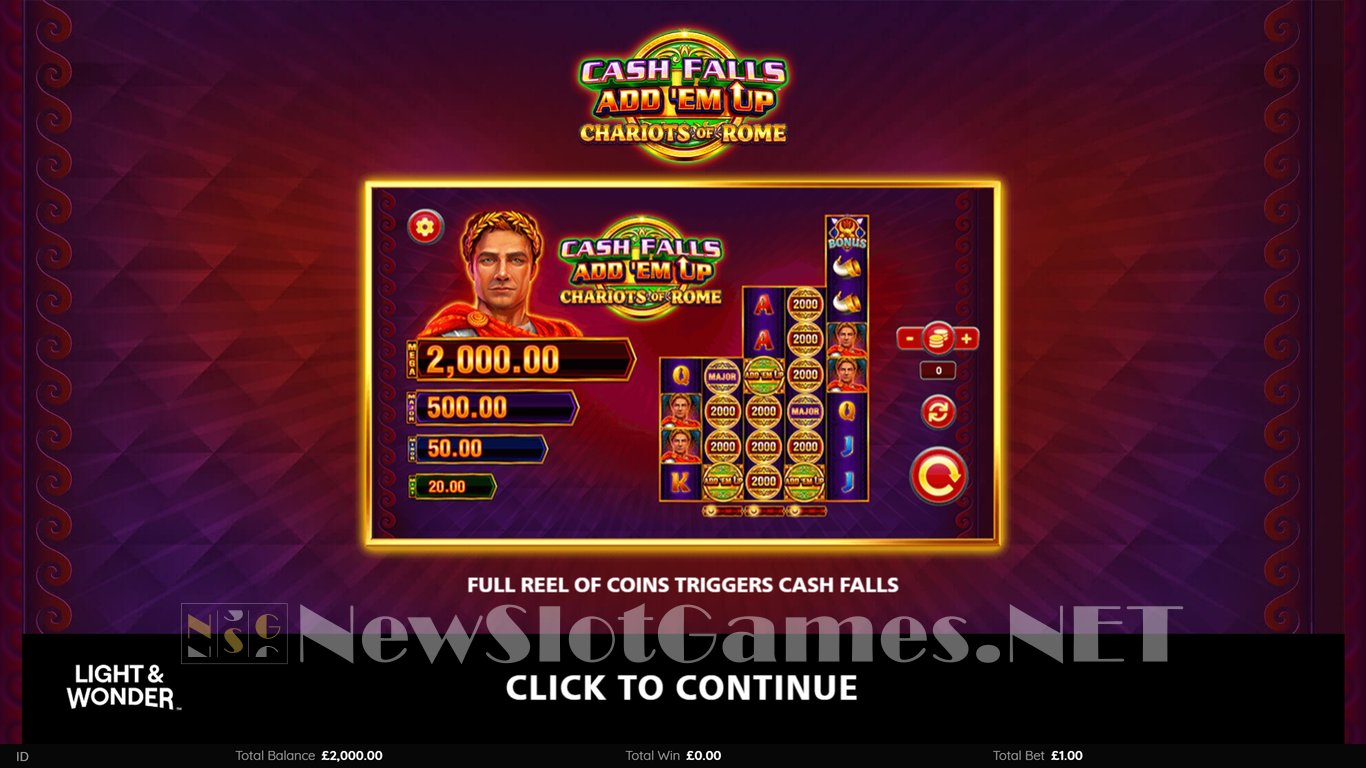 Cash Falls Add Em Up Chariots of Rome Slot Demo Image