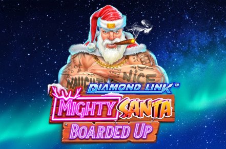 Diamond Link – Mighty Santa Boarded Up Slot Logo