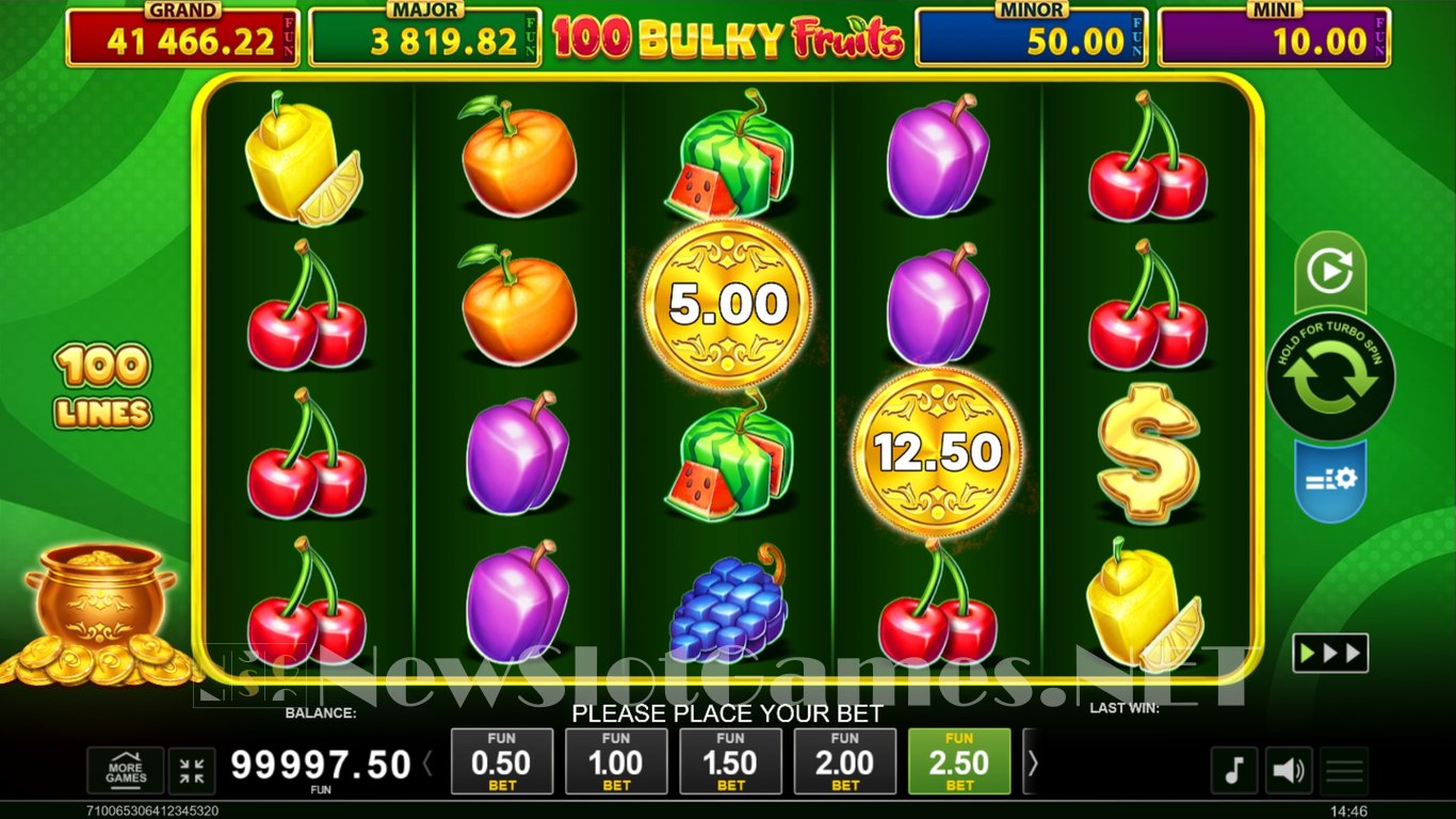 100 Bulky Fruits Golden Coins Link Slot Demo Image