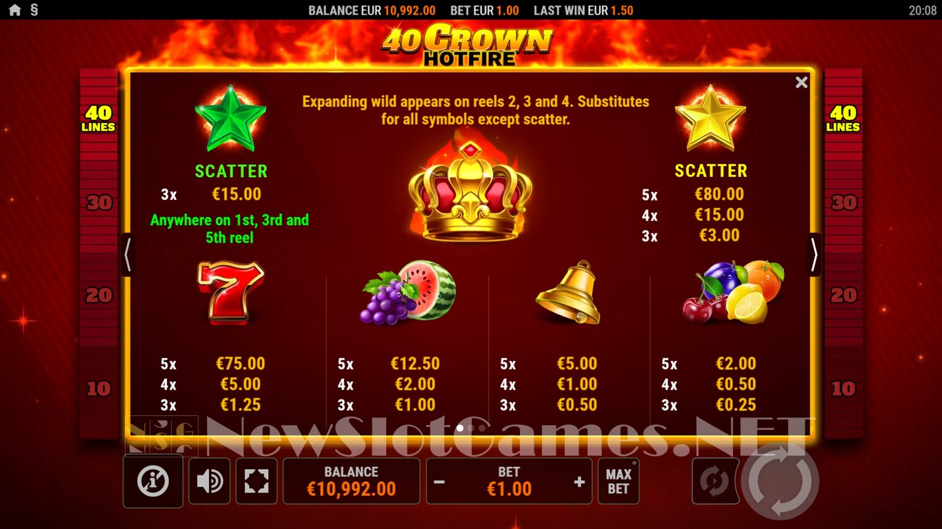 40 Crown Hotfire Slot Slot Image in Demo - pic. 4