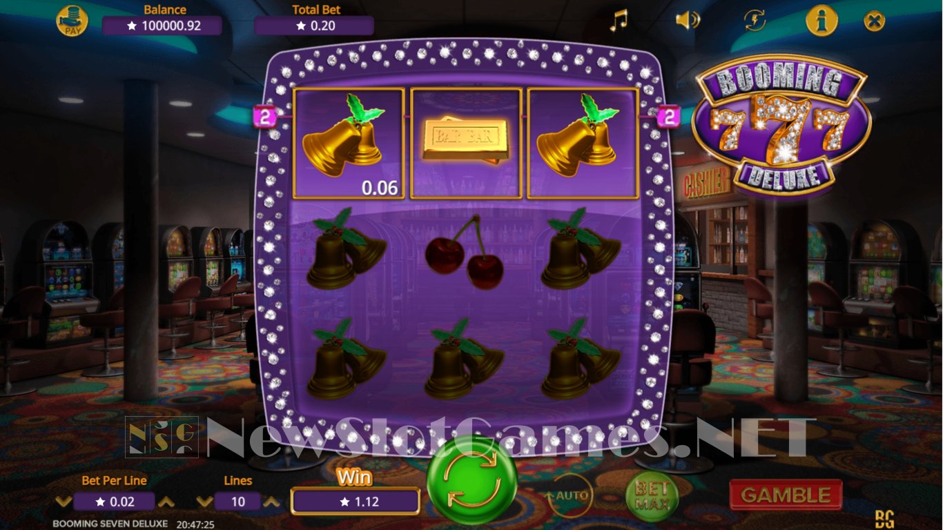 Screenshot van een slotmachine genaamd Booming 7 Deluxe Legacy, een voorbeeld van het spelaanbod op Slot-7.