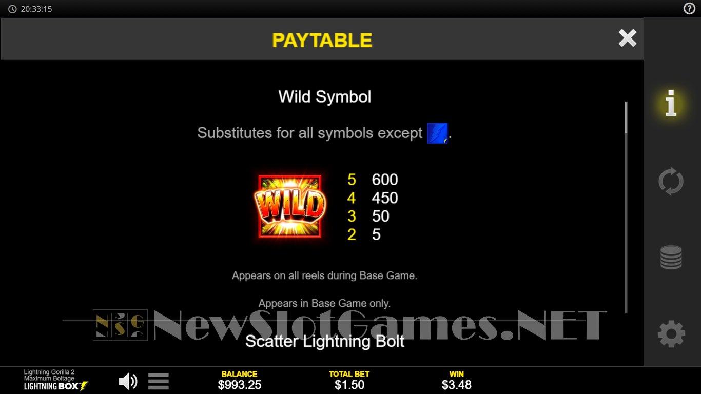 Lightning Gorilla 2 Maximum Boltage Slot Slot Image in Demo - pic. 8