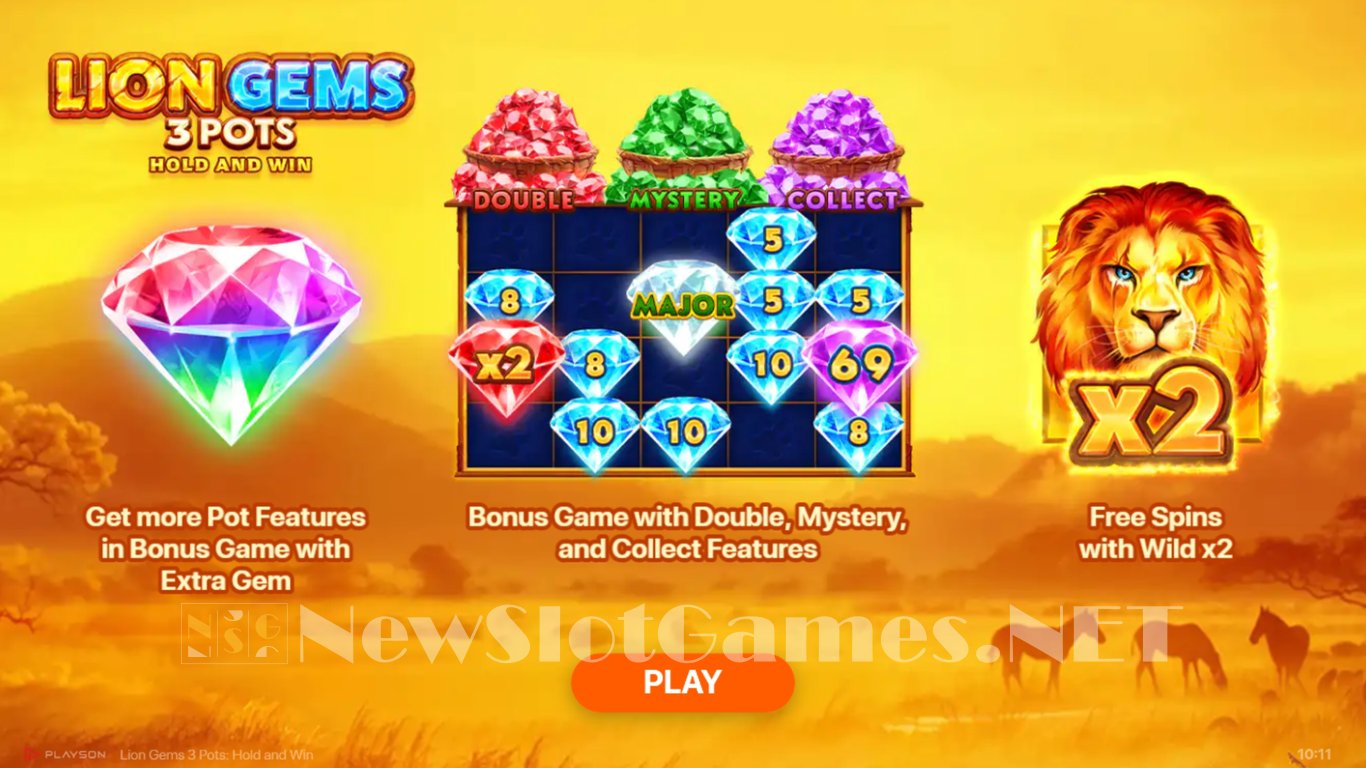 Lion Gems 3 Pots Hold and Win Slot Demo Image