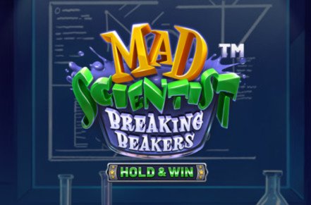 Mad Scientist Breaking Beakers Slot Logo