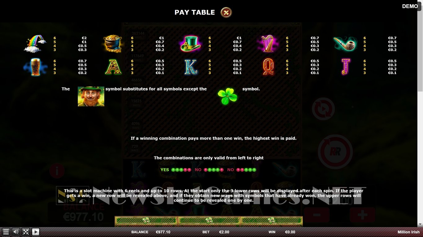 Million Irish Slot Slot Image in Demo - pic. 7