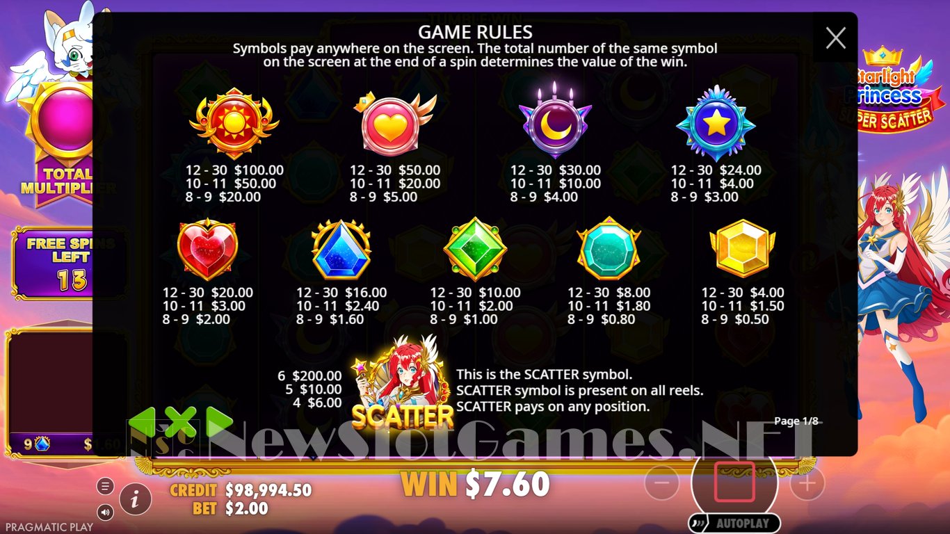 Starlight Princess Super Scatter Slot Slot Image in Demo - pic. 8