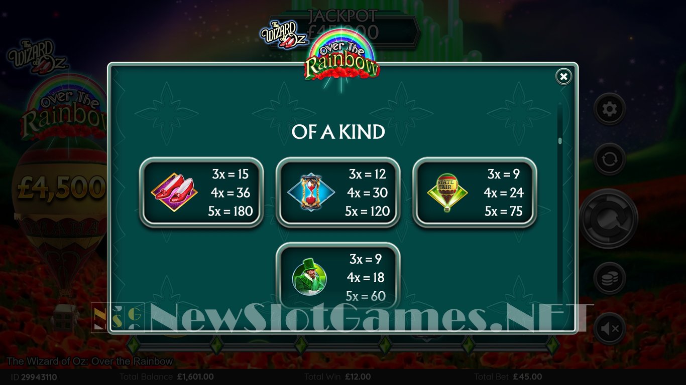 The Wizard of Oz Over the Rainbow Slot Slot Image in Demo - pic. 8
