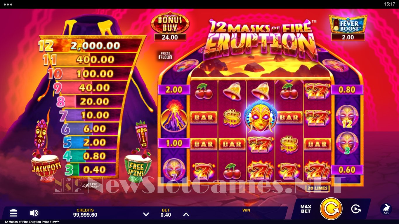 12 Masks of Fire Eruption Prize Flow Slot Demo Image