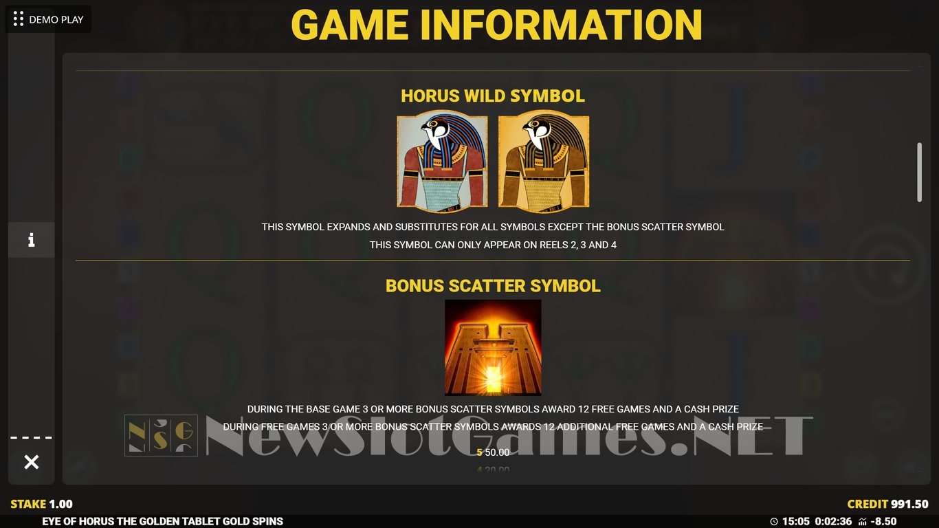 Eye of Horus The Golden Tablet Gold Spins Slot Slot Image in Demo - pic. 5