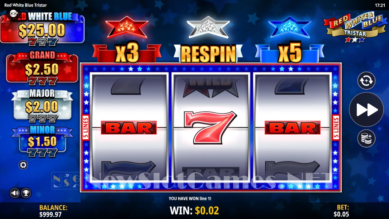 Red, White & Blue Tristar Slot Demo Image