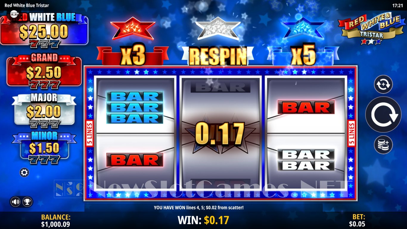 Red, White & Blue Tristar Slot Slot Image in Demo - pic. 2