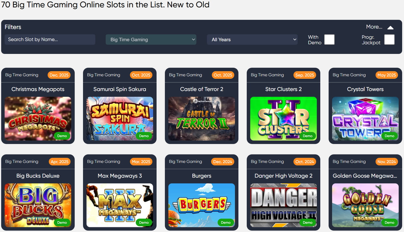 Big Time Gaming Slots: 77 Demo Games, Reviews, High-RTP List