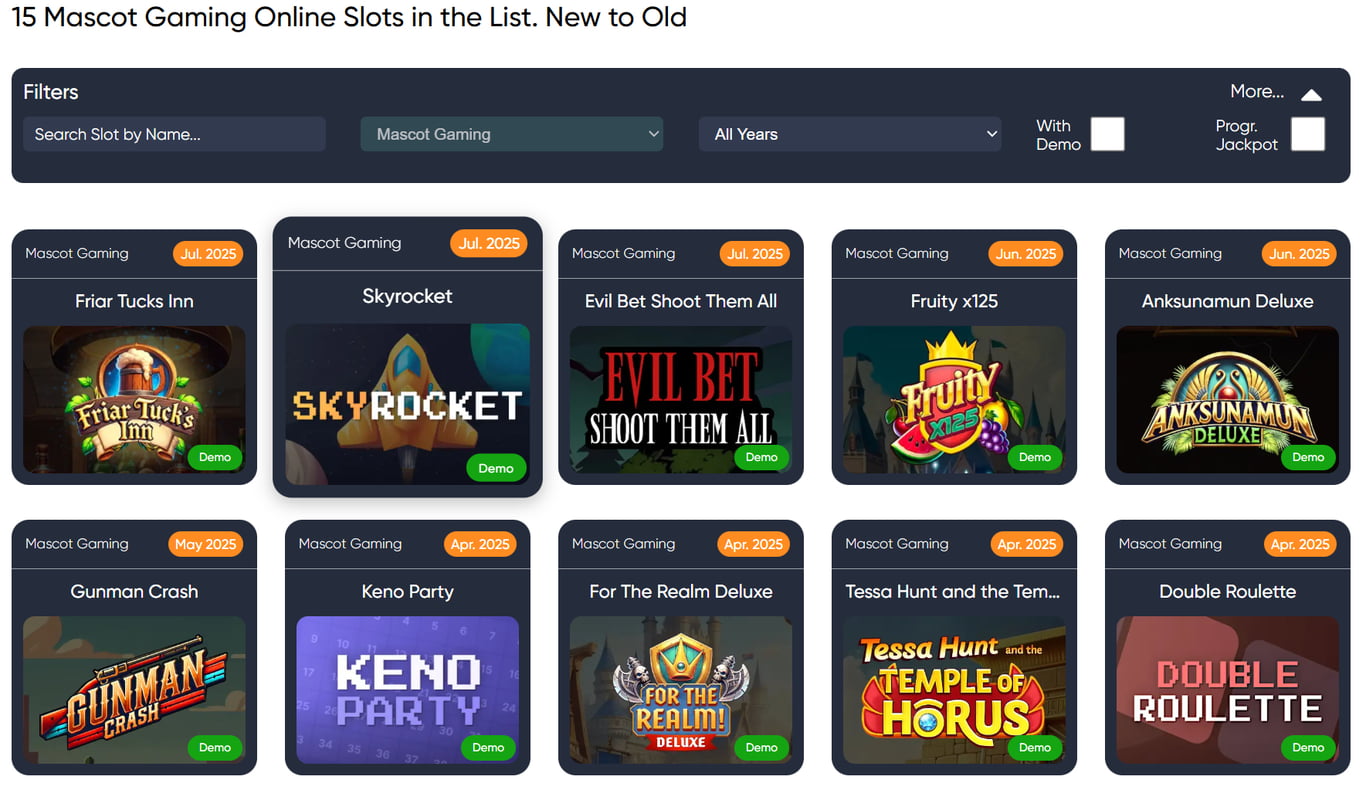 Slot List Mascot Gaming Slots: 37 Demo Games, Reviews, High-RTP List